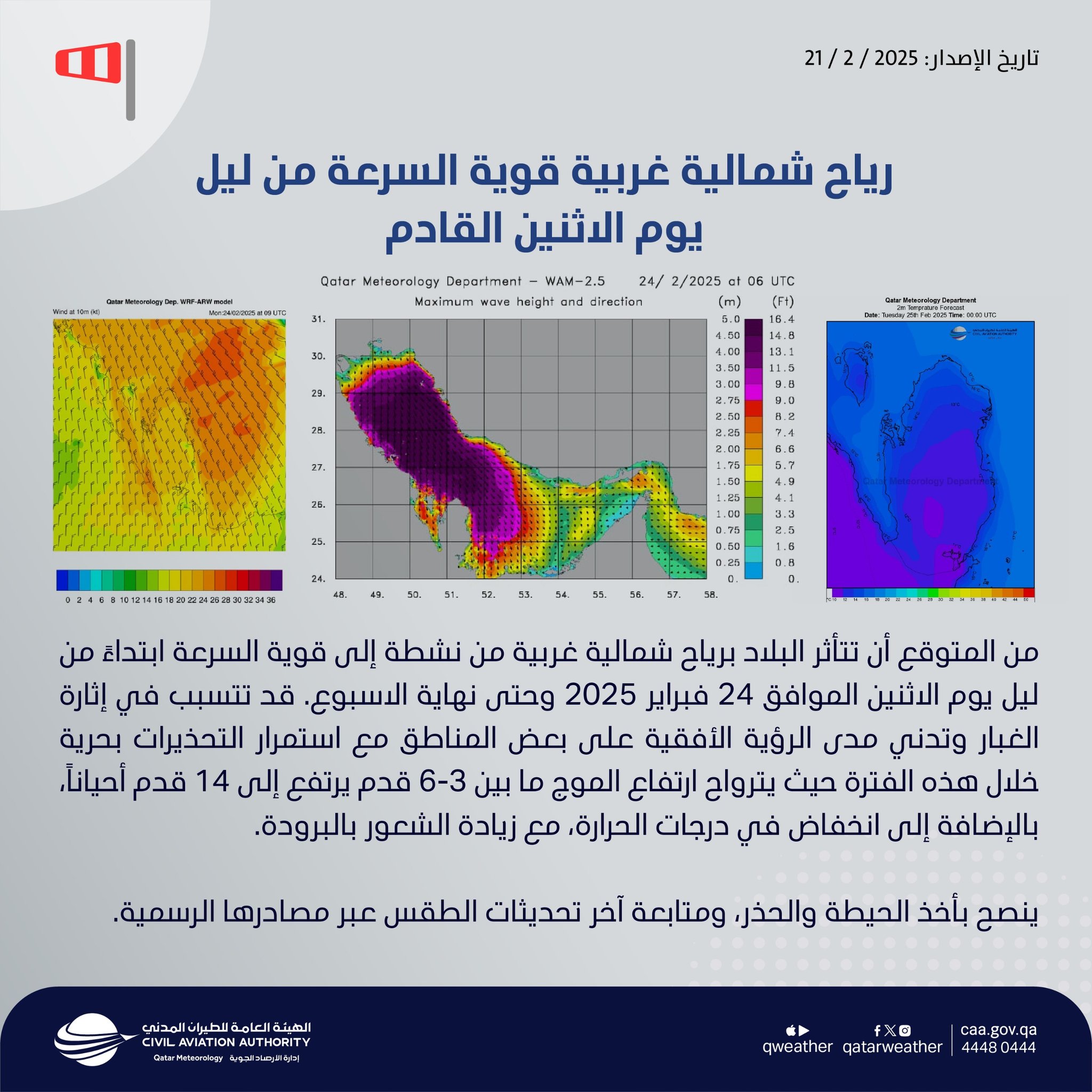 رياح شمالية غربية عالية السرعة في الدوحة