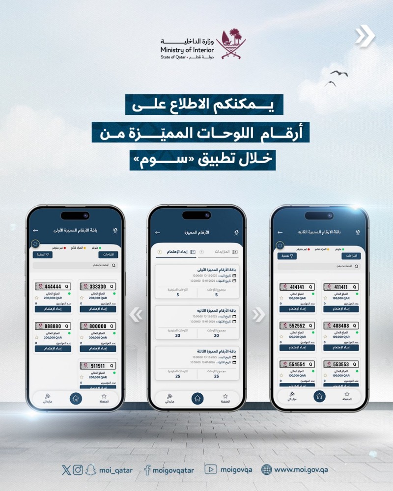 المرور يطلق مزاد أرقام لوحات مميزة بحرف (Q) عبر تطبيق «سوم»